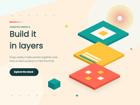 Isometric panel stack for tech and product pages