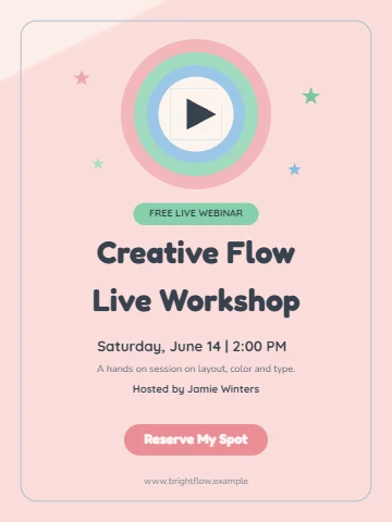 Retro pastel webinar poster with a playful target sun