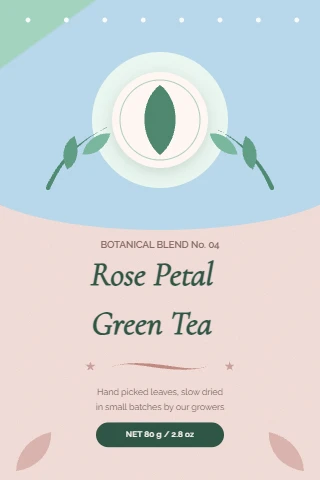 Botanical tea label with a pastel seal crest