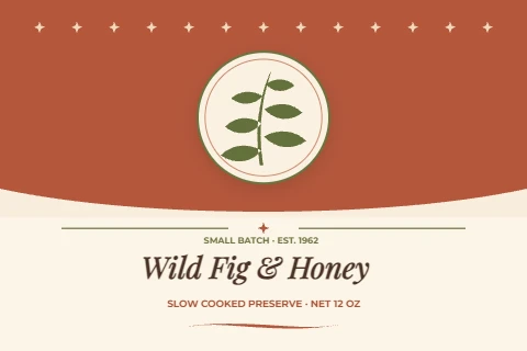 Fig preserve jar label with an olive sprig crest