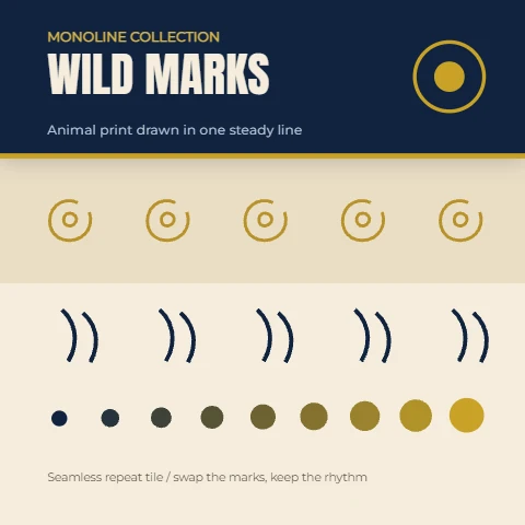 Wild Marks monoline animal print in navy and gold