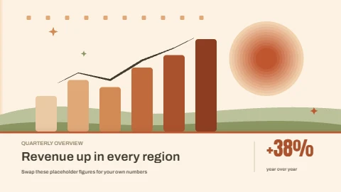 Bar chart slide with warm hill scene