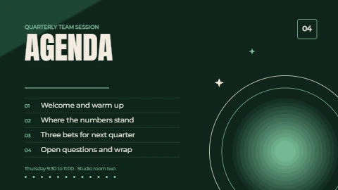 Bold monoline agenda slide