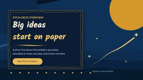 Hand Drawn Pitch Deck Slide, Navy and Gold