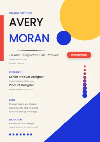 Creative resume with a bold pop colour column