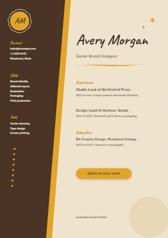 Diagonal Sidebar Resume, Hand Drawn Mustard