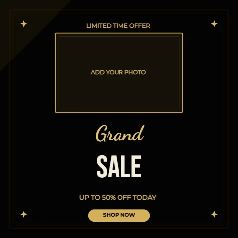 Grand Sale photo-frame post, black and gold