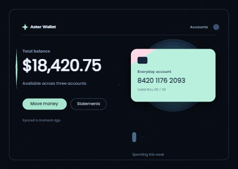 Dark mode banking app screen