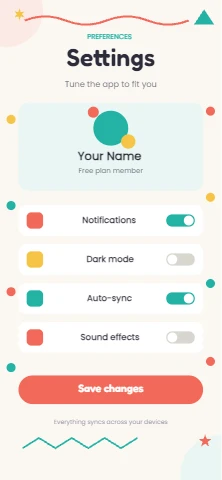 Playful Memphis settings screen