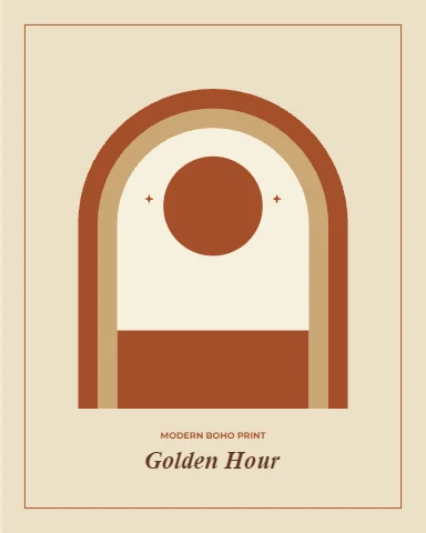Boho Arch Sunrise Print in Tan and Rust
