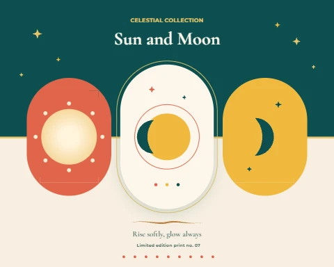 Sun and moon triptych in coral and teal