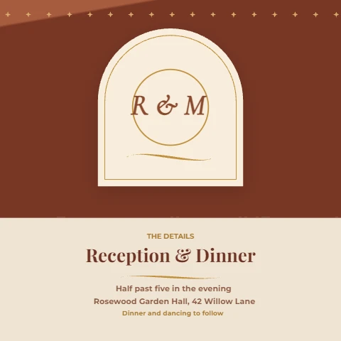 Arched monogram details card in tan and rust