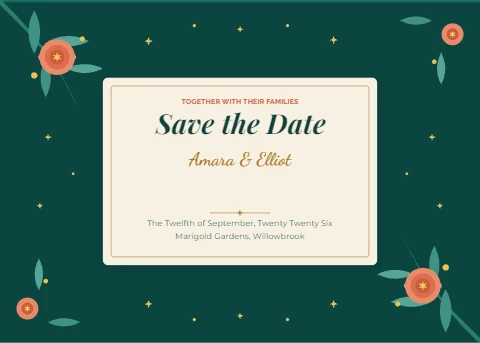 Botanical Save the Date in Teal and Gold