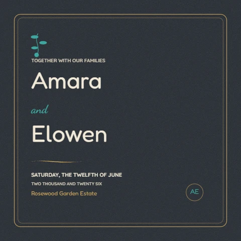 Charcoal and Teal Wedding Invitation