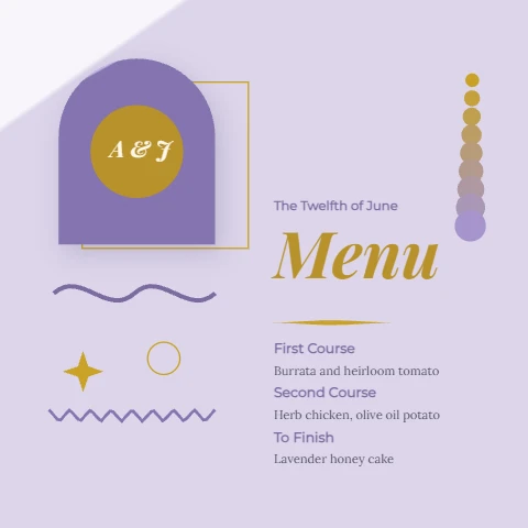Lavender and Gold Arch Wedding Menu