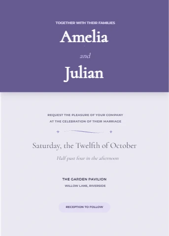 Lavender Banner Wedding Invitation