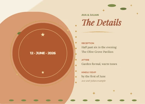 Olive Grove Wedding Details Card