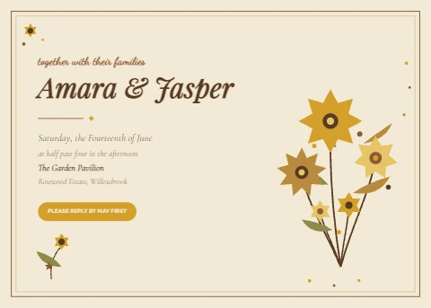 Mustard and brown floral wedding invitation